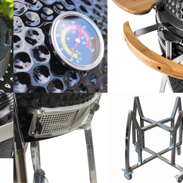 21” Kamado Ceramic Grill with Trolley & Side Tables - Image 4
