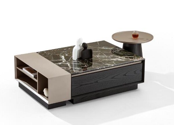 Luxury Black Nesting Coffee Table Set with Stone Top – Model 501 - Image 1
