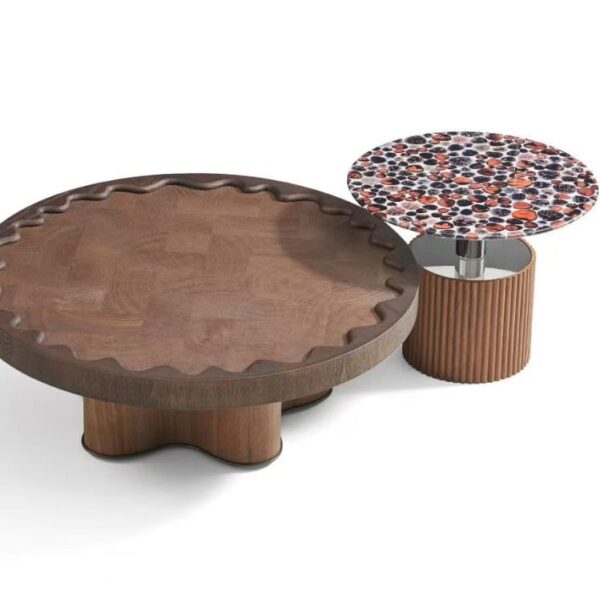 Walnut Veneer Nesting Coffee Table Set with Marble-Print Top – Model J209 - Image 1