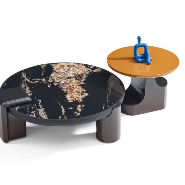 High-Gloss Gradient Nesting Coffee Table Set with Stone Top – Model J210 - Image 1