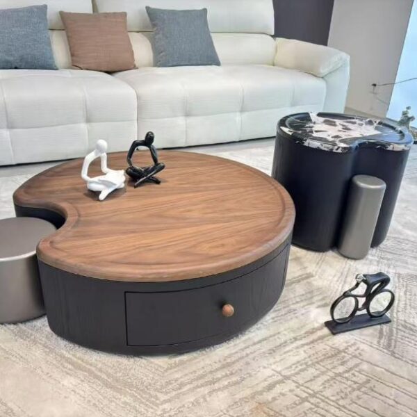 Black Nesting Coffee Table Set with Walnut Veneer & Marble Top – Model 413 - Image 1