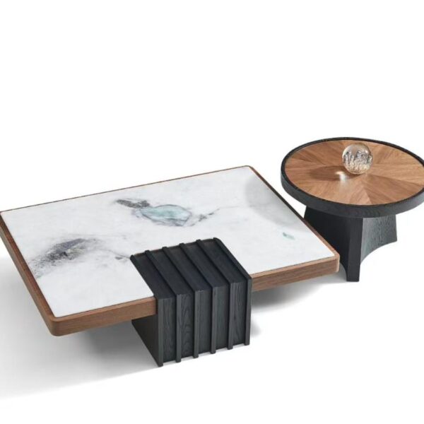 Walnut Veneer Nesting Coffee Table Set with Diamond White Natural Stone – Model 413 - Image 1