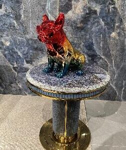 Round Side Table (Crocodile Texture, Victoria Blue with Luxury Natural Stone) - Image 1