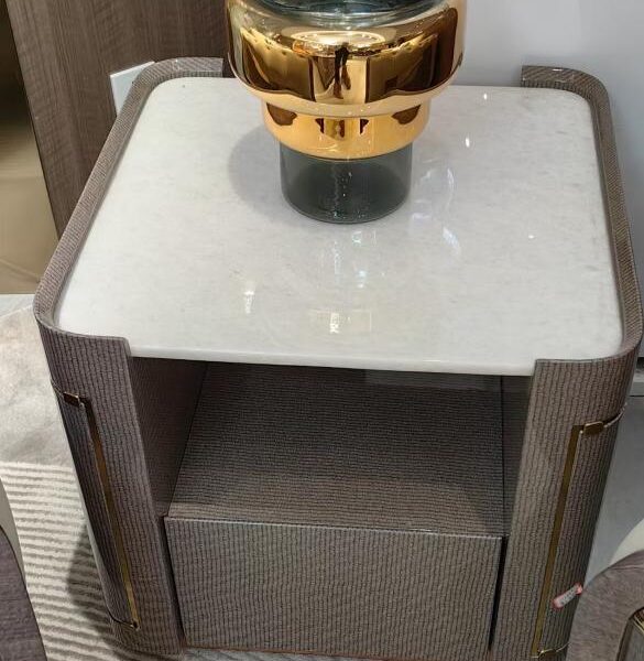 Side Table (Golden Thread Grey with Natural Stone) - Image 1