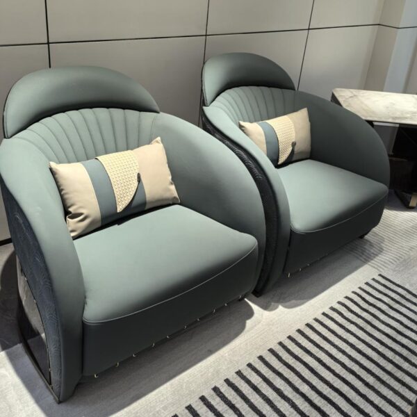 Solid Wood Lounge Chair with Nappa Leather – Portofino Finish - Image 1