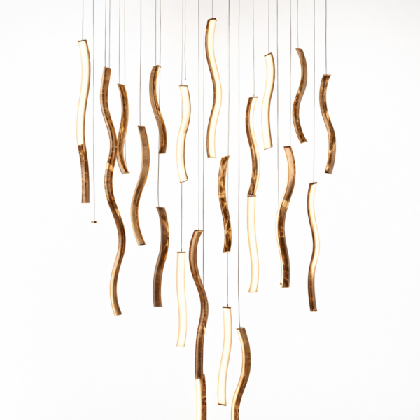 Luxury Wave Spiral LED Chandelier – Gold Cascading Pendant Light - Image 1