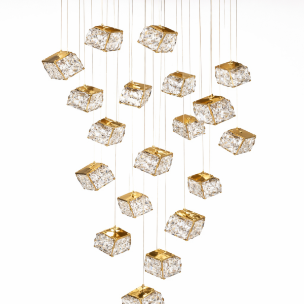 Luxury Crystal Cube Cascade Chandelier – Gold Modern LED Pendant Light - Image 1