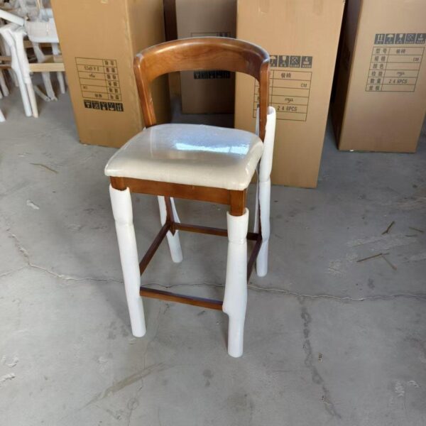 Wooden Stool XY-ZTBY | Solid Wood Frame, White Leather, Cotton Linen Seat | Walnut Color | 45×54×101 cm - Image 1